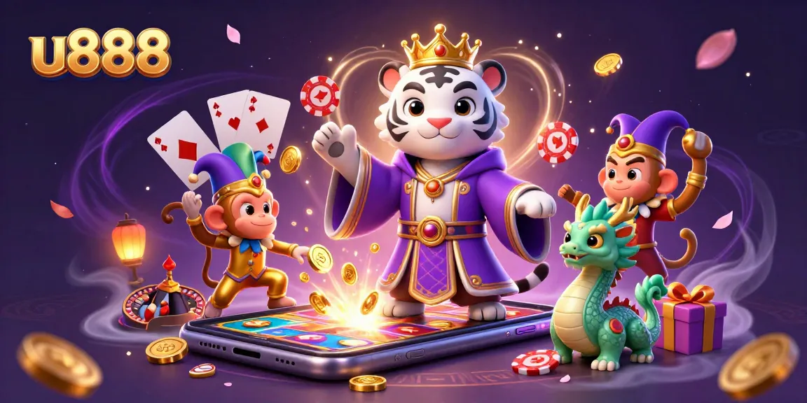 Engage with u888's exciting casino scene featuring charming characters and vibrant game elements.