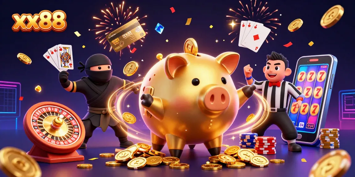 Join the excitement at xx88 with this vibrant 3D illustration showcasing a dynamic casino scene filled with action and rewards.