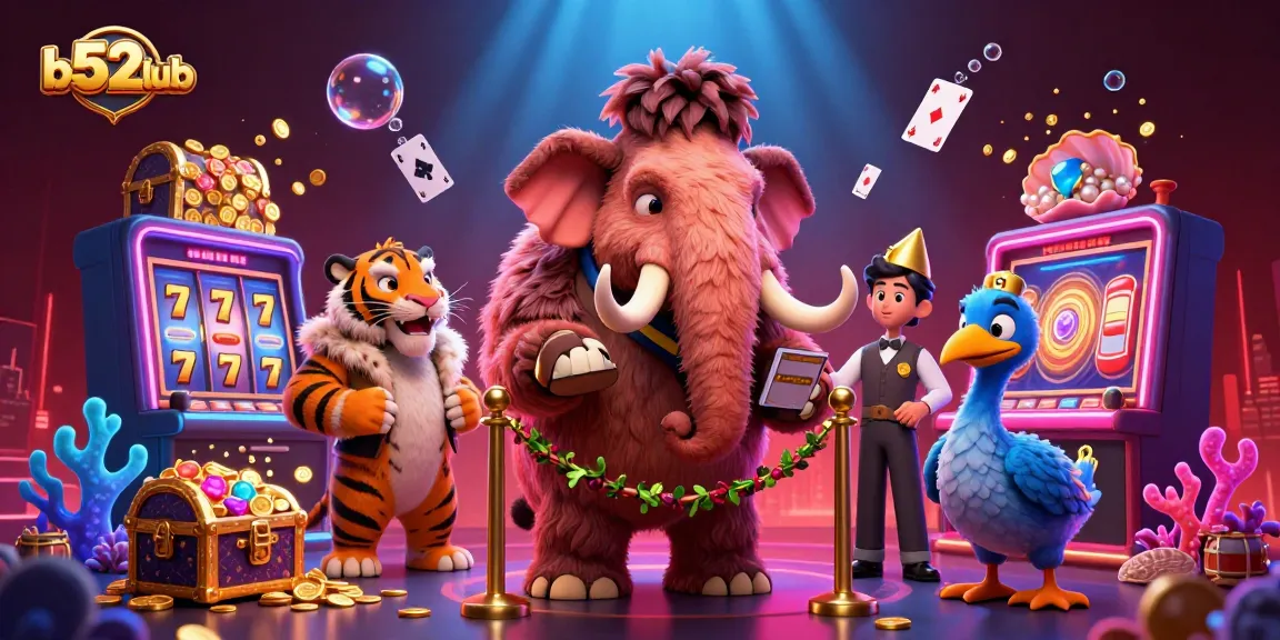 Experience thrilling gaming at b52club with vibrant casino characters and riches in a lively scene.