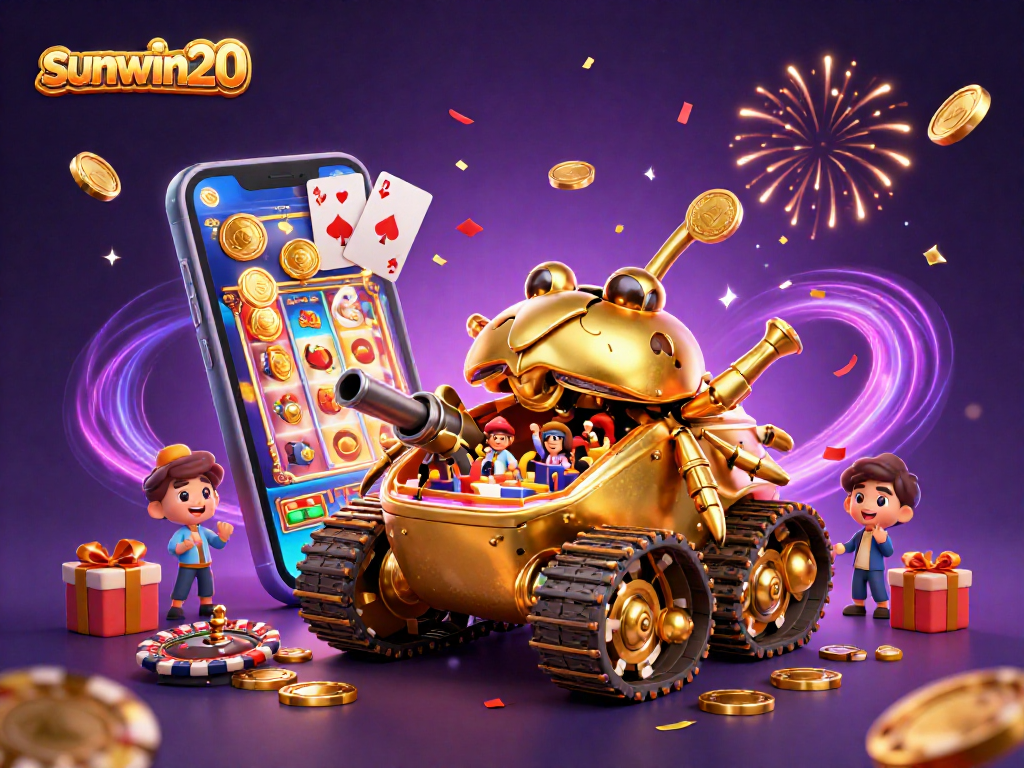 Play exciting games with sunwin20 in a dynamic casino-themed scene showcasing winning elements.