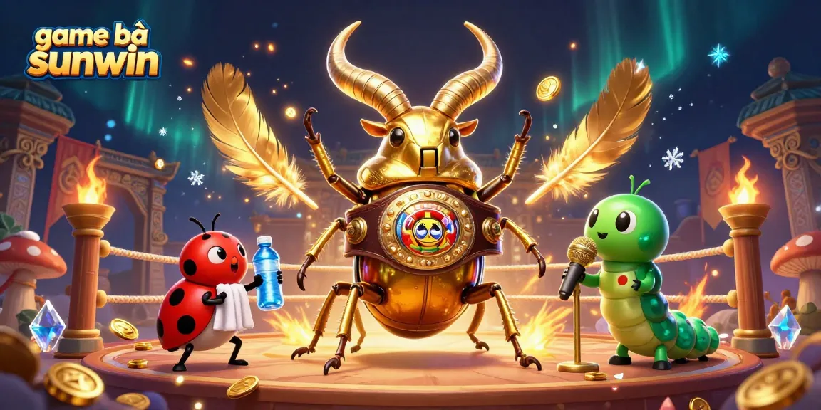 Experience the excitement of game bài sunwin with a dynamic showdown featuring a golden stag beetle champion and vibrant casino elements.