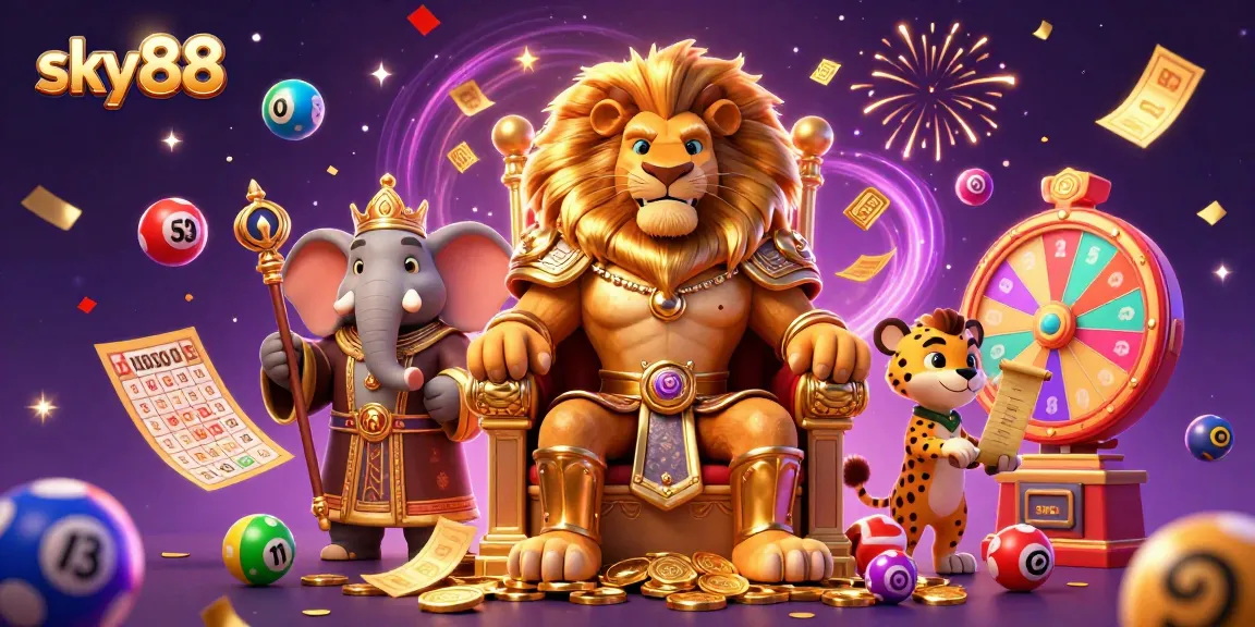 Engage in thrilling lottery excitement with sky88's vibrant animated scene.