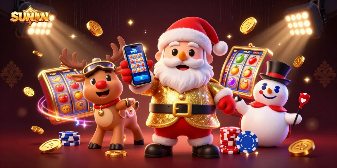 SUNWIN offers an exciting jackpot experience as Santa Claus celebrates with dynamic slot elements in a vibrant casino