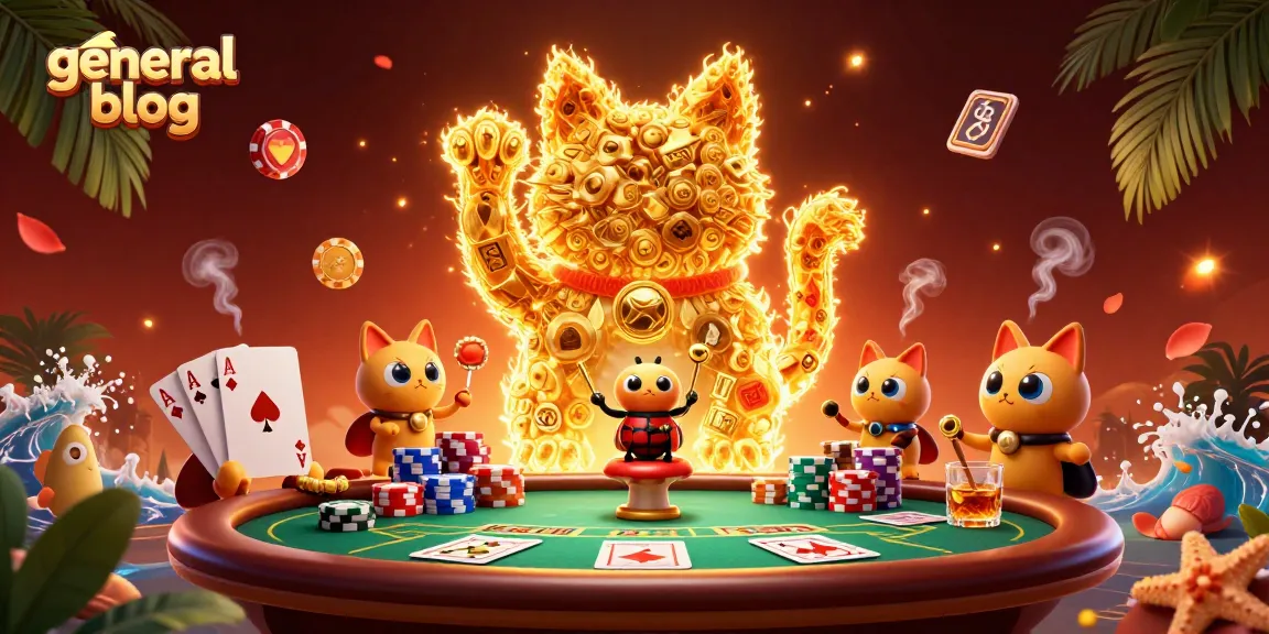 Engage with the vibrant world of general blog featuring a golden lucky cat in a casino scene.