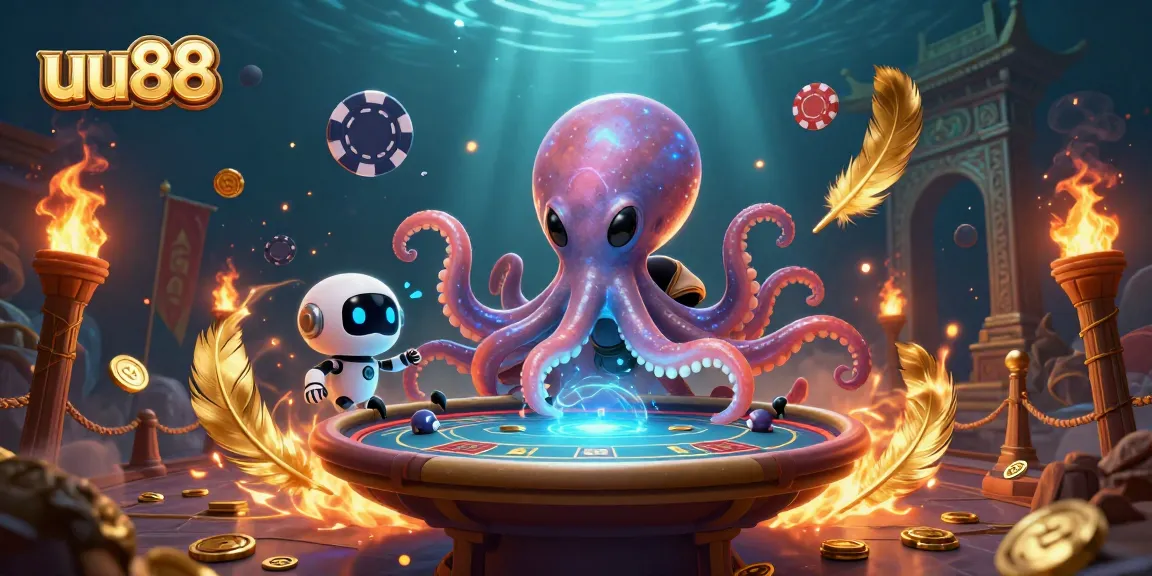 Engage in thrilling poker action at uu88 with a colorful alien octopus and robot companions.