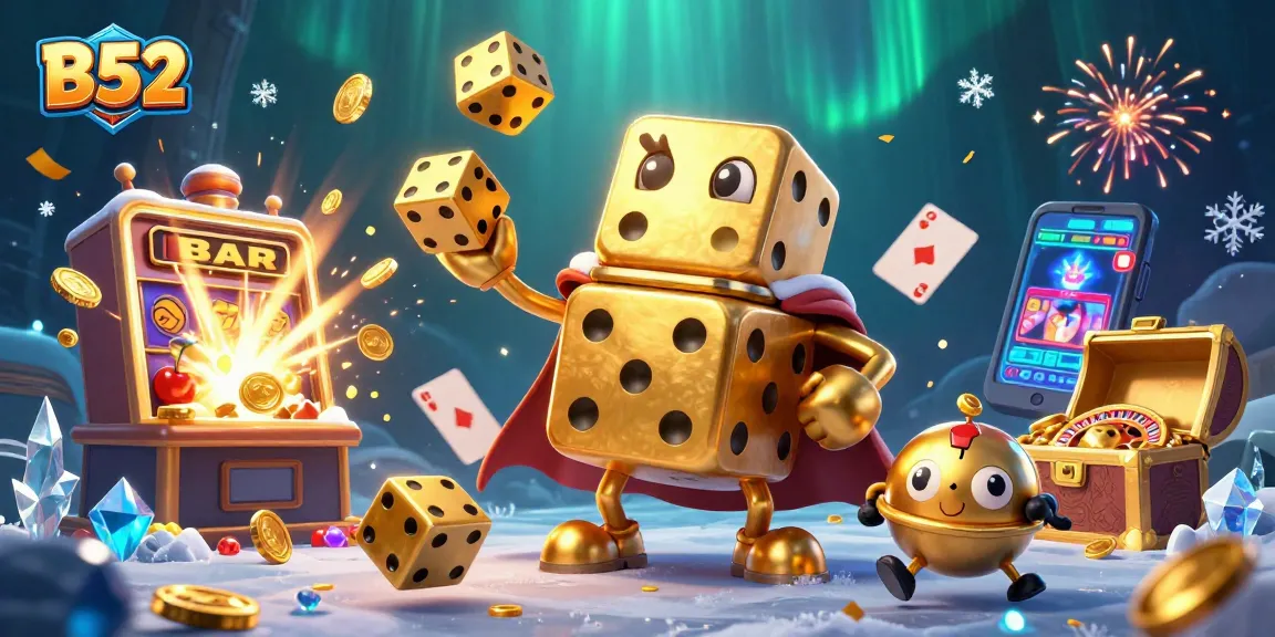 Win big with the B52 casino gaming scene, featuring vibrant slot machines and golden dice!