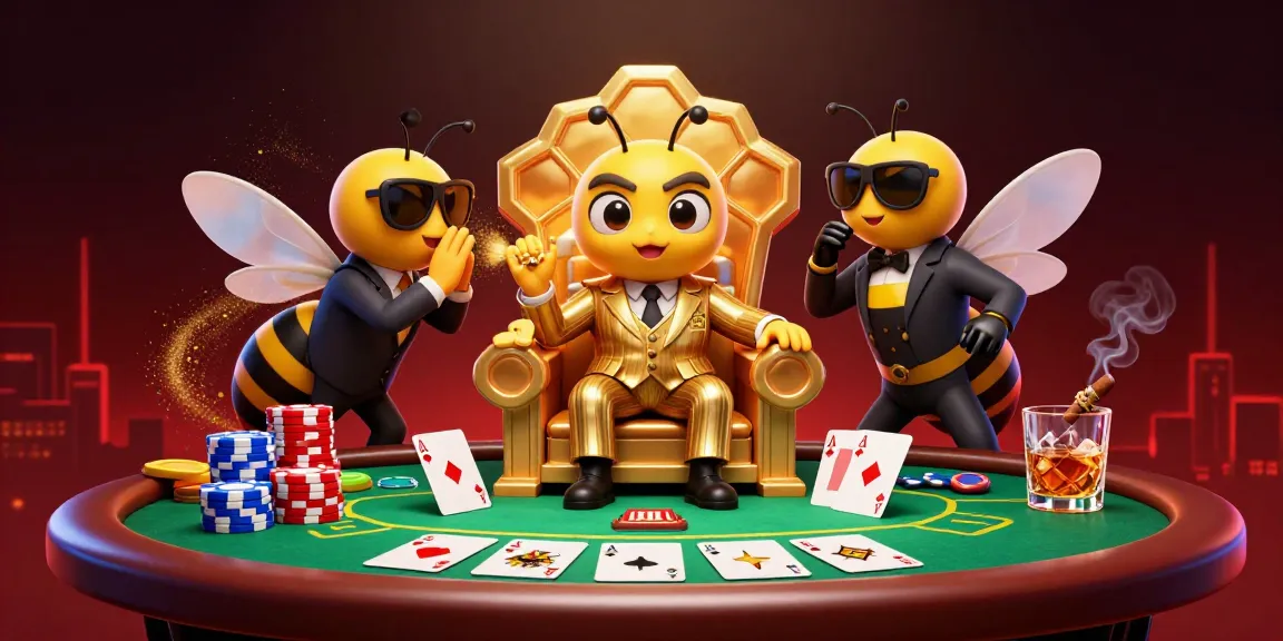 Play poker at uu666 with the bumblebee mob boss and a butterfly informant in a vibrant cartoon scene.