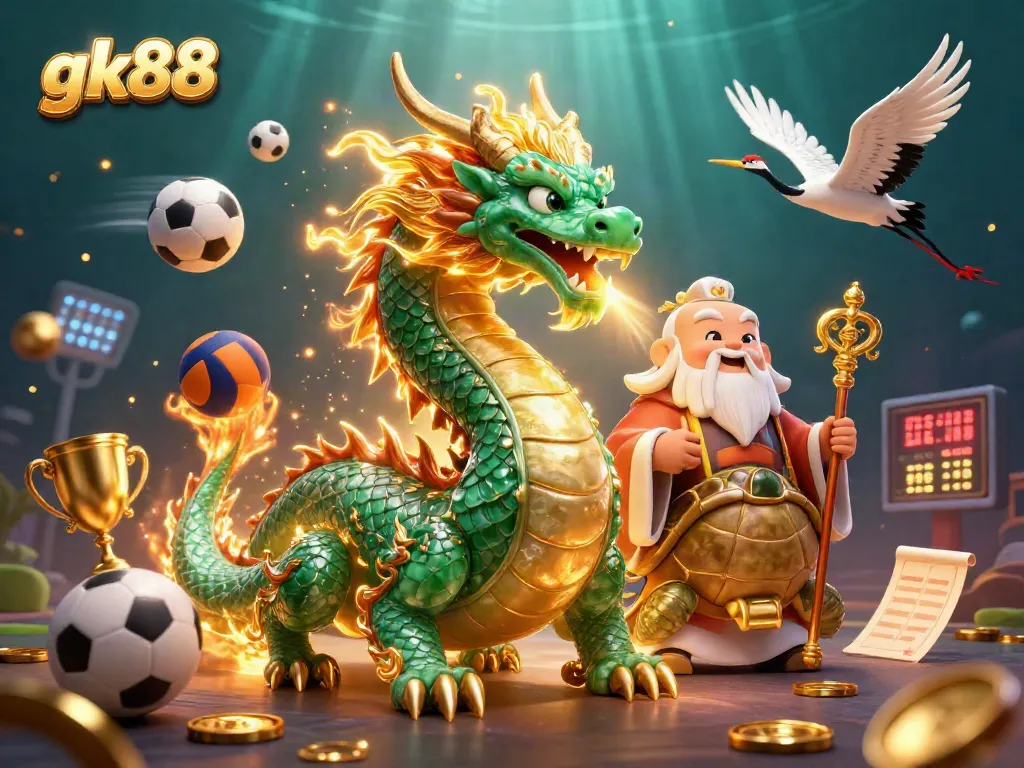 Engage in thrilling betting adventures at gk88 with a vibrant 3D representation of the dragon and lucky cranes.