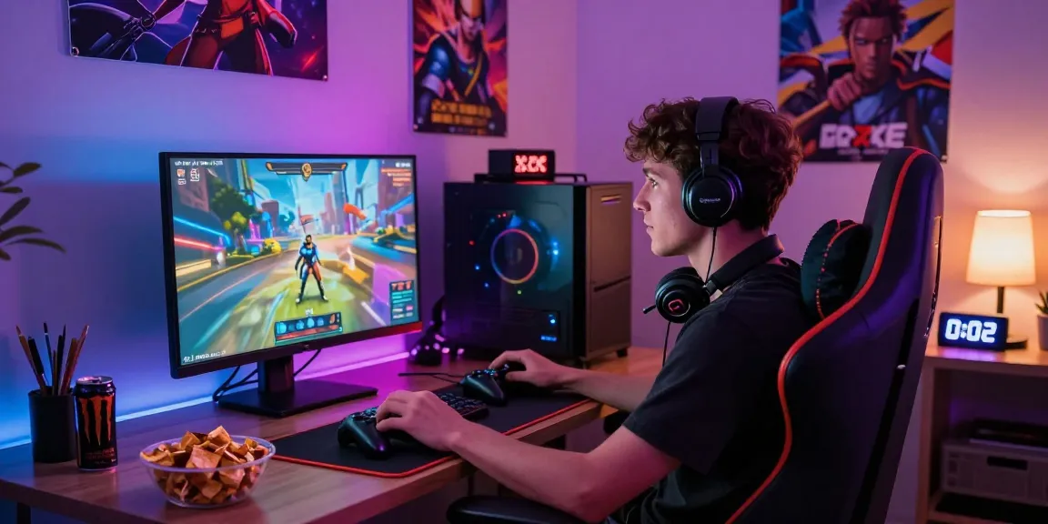 Immersive gaming setup with a player enjoying a hot xxx game in a cozy room.