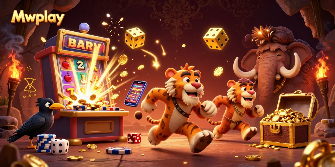 Experience the thrilling world of Mwplay with a vibrant, cartoon-style casino scene featuring captivating characters.