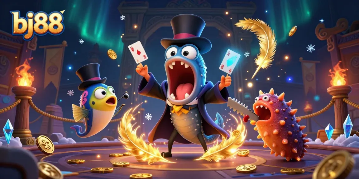 Experience exciting magic tricks at bj88's vibrant online casino with detailed scenes and characters.
