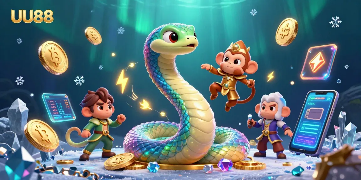 UU88 casino experience illustrated with a rainbow serpent, golden monkey king, and crypto elements glowing.