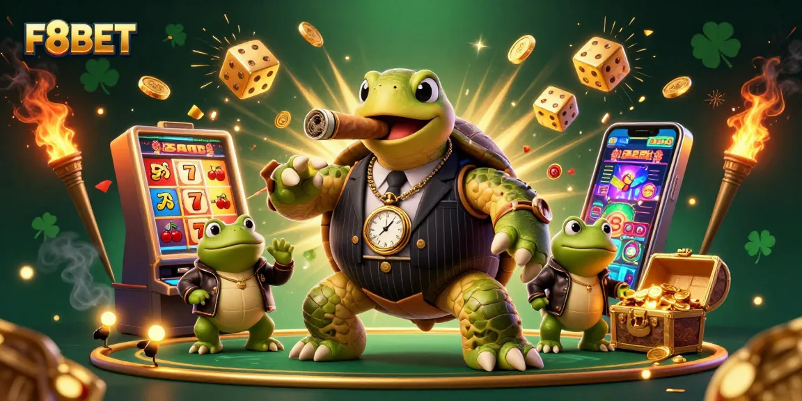 Win big with F8BET in an explosive casino scene featuring dynamic 3D characters and gaming elements.