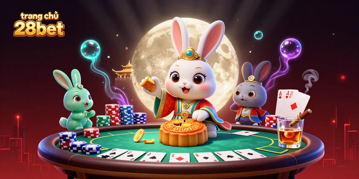 Experience the dynamic world of trang chủ 28bet with a moon rabbit and poker chip treasures.