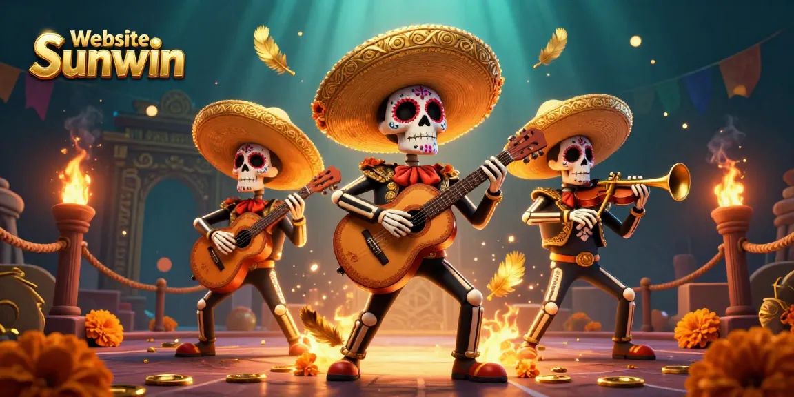 Experience thrilling games at Website Sunwin, featuring vibrant skeleton mariachi band and rich gambling elements.