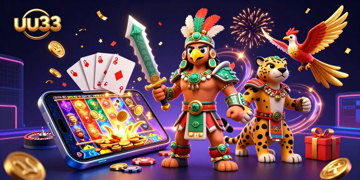 uu33 unleashes excitement with vibrant Aztec-themed 3D casino scene full of action.