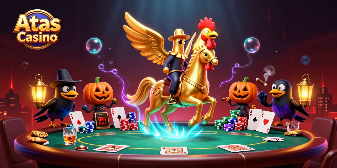 Experience thrilling poker action at Atas Casino with this vibrant 3D digital illustration filled with luxurious details.