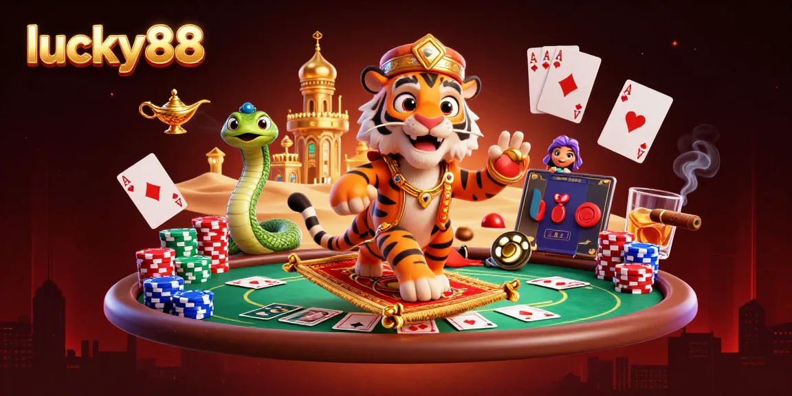 Experience high-stakes excitement with lucky88 in this vibrant 3D casino illustration!