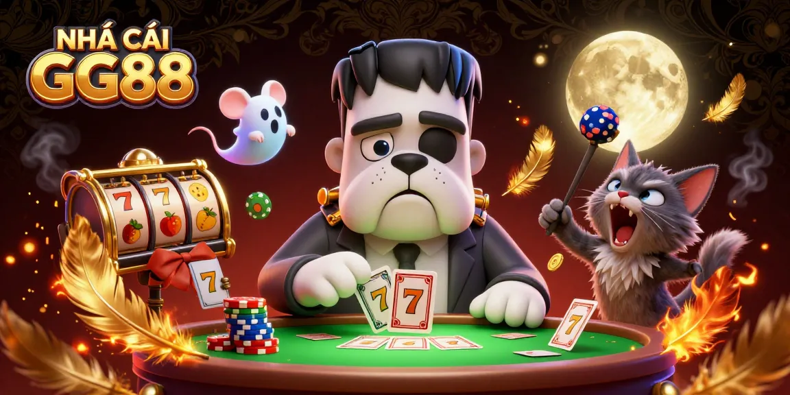 Join the excitement at NHÀ CÁI GG88 with this vibrant 3D casino scene featuring unique characters and slot elements.