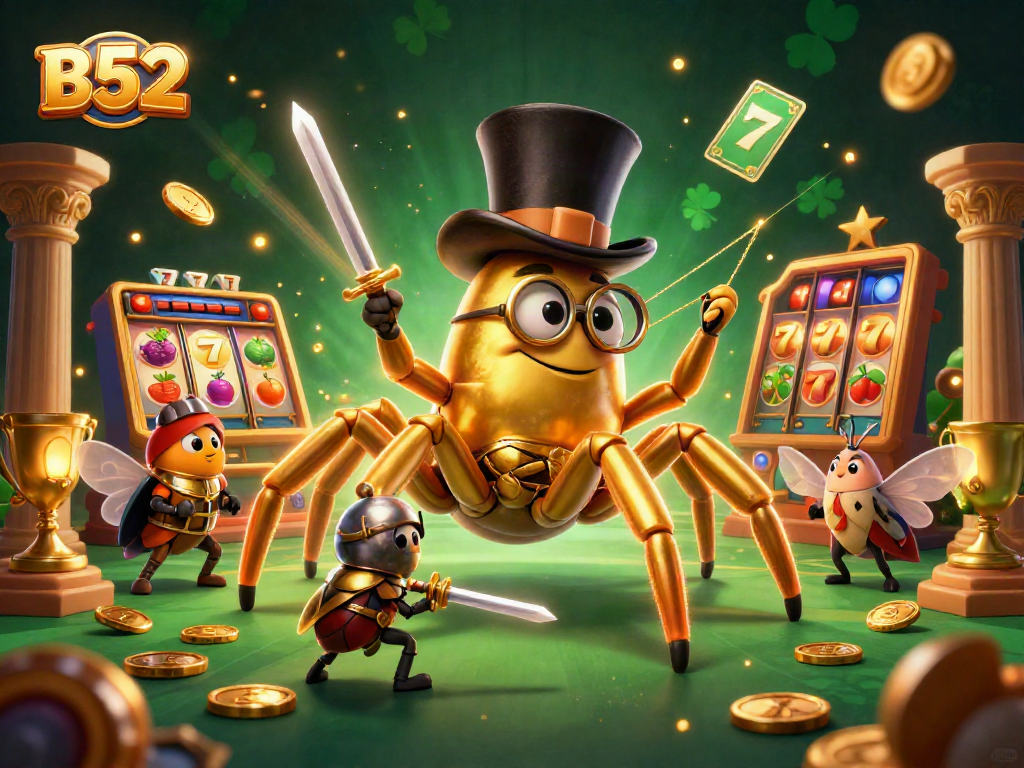 B52 promotes thrilling slot adventures with golden symbols and dynamic gaming elements.