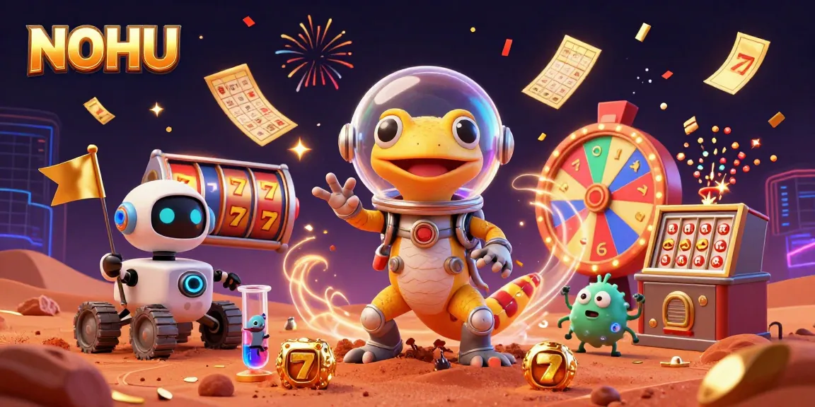 Join the Martian gecko as NOHU reveals secrets of casino jackpots with vibrant slot elements.