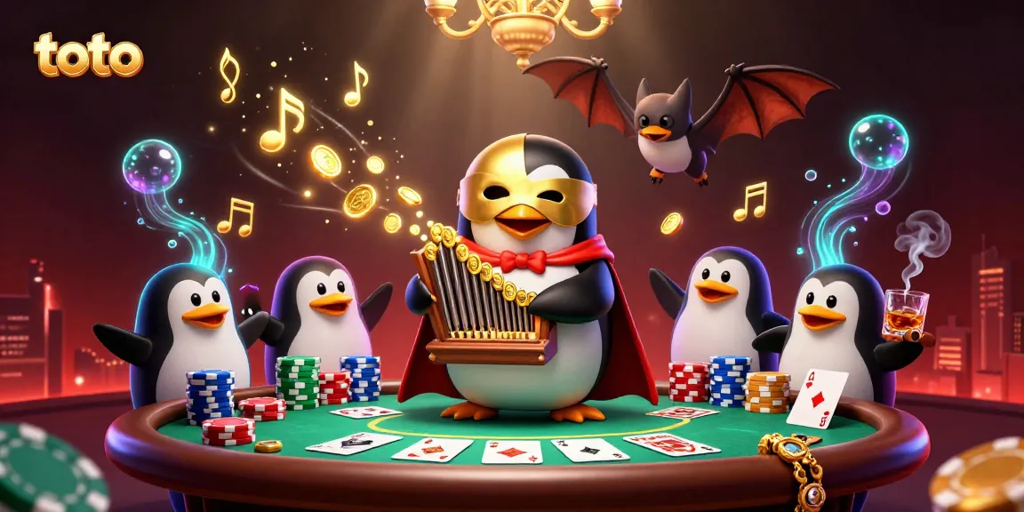 Experience the thrill of gambling with toto as a phantom penguin plays amidst poker elements.