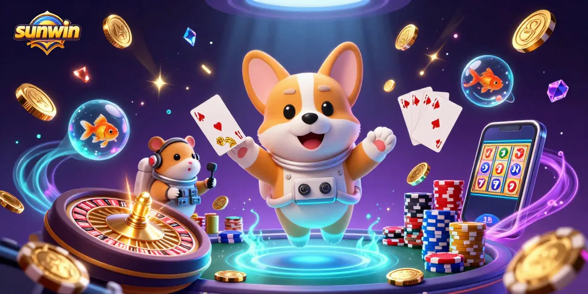 Join the excitement at sunwin, where floating poker chips and dazzling gems fill a cosmic casino scene.
