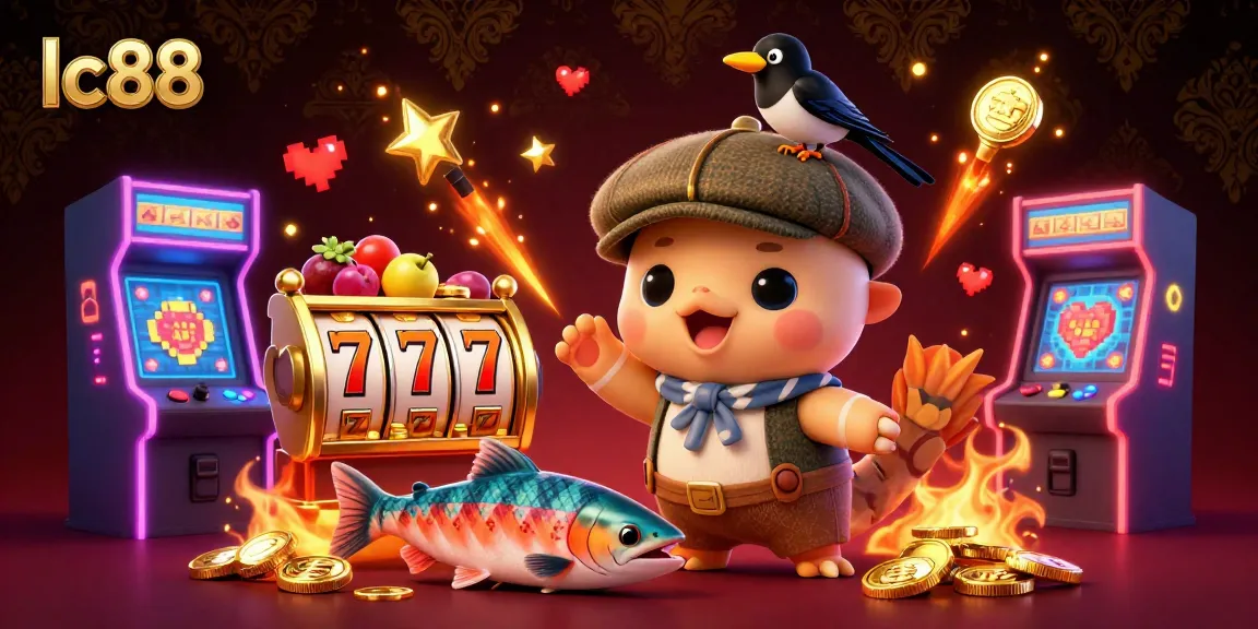 Join the excitement at lc88 with playful characters and vibrant casino elements in this dynamic scene!