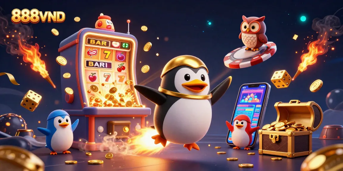 Experience the thrill of winning at 888VND, featuring a dynamic casino scene with golden elements, big jackpots and exciting gaming.
