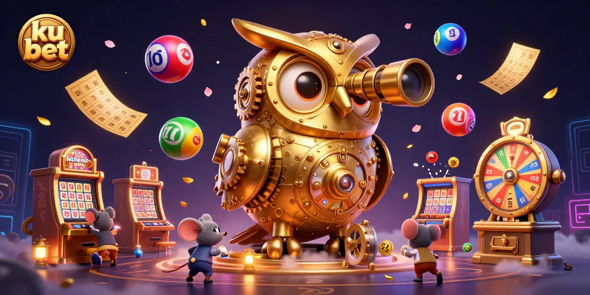 Engage with ku bet in a vibrant 3D casino scene filled with colorful lottery elements and dynamic action.
