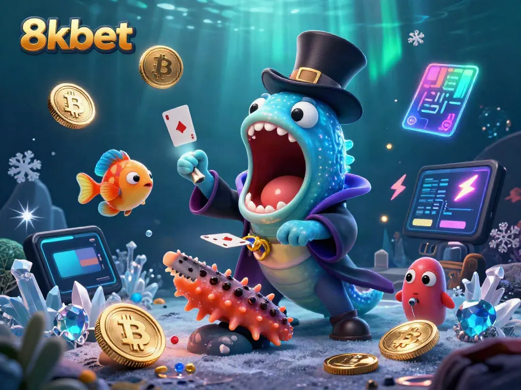 Experience exciting gameplay at 8kbet with unique casino elements illustrated in a vibrant underwater scene.