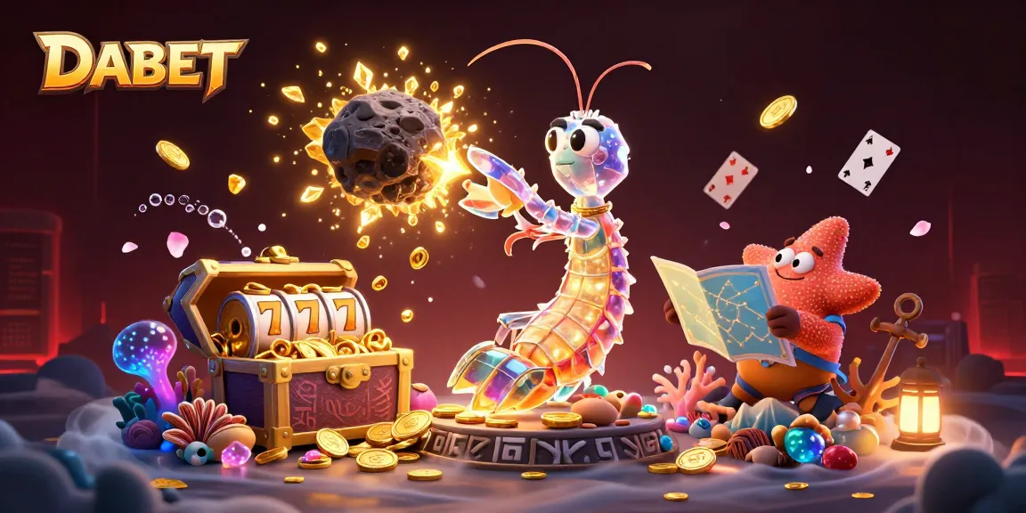 DABET's vibrant online gaming world features a galactic samurai and golden gems amidst rich casino elements.