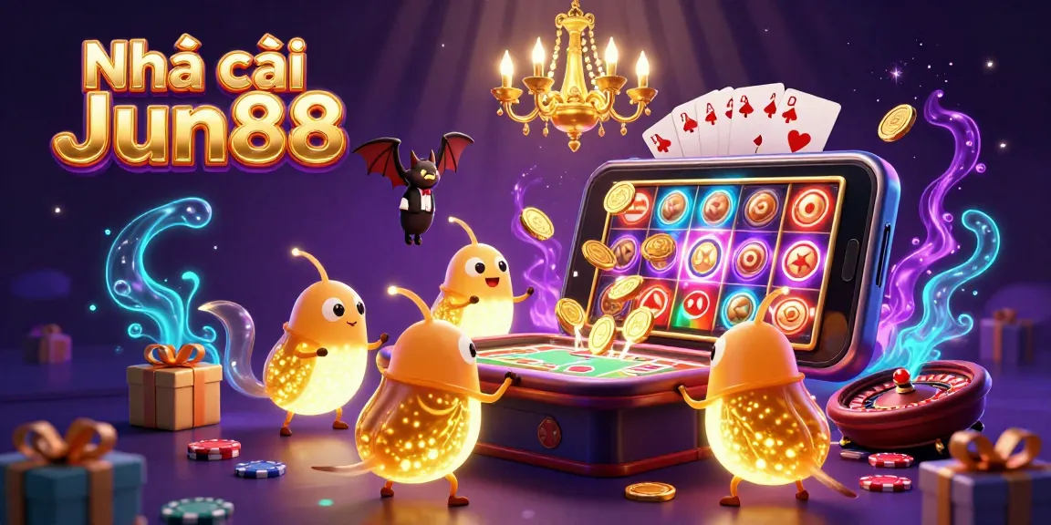 Engage with Nhà cái Jun88's vibrant casino as glowworms illuminate winning slots and games.