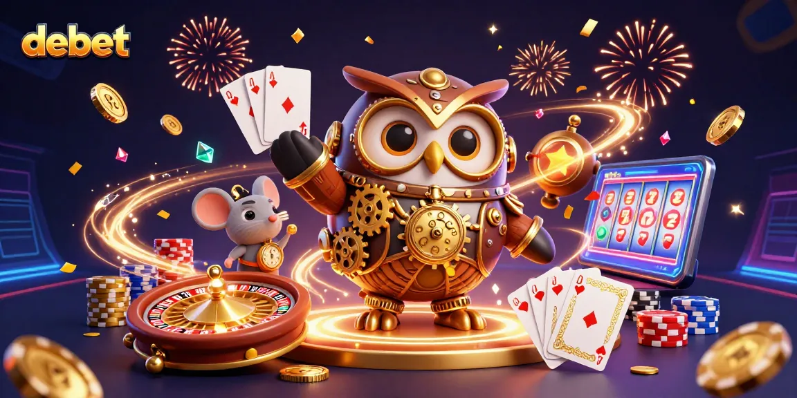 Play exciting games at debet casino with dynamic coins and poker chips swirling around.
