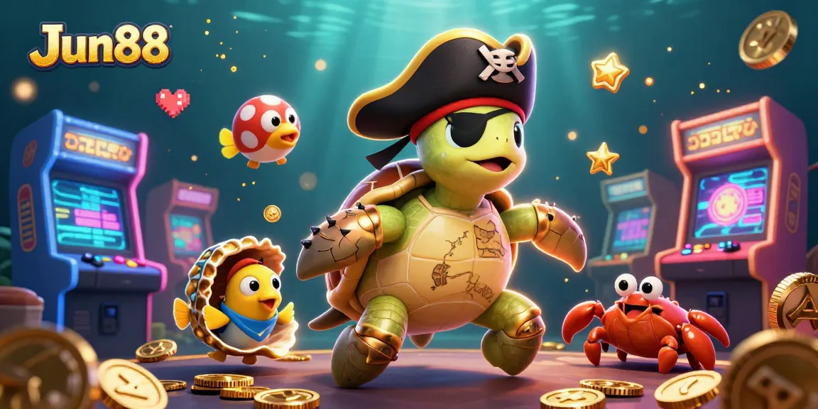 Engage in thrilling adventures with JJun88 as colorful casino treasures surround playful characters.