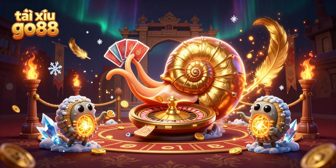 Engage in the thrill of tài xỉu go88 with a vibrant casino scene featuring a giant nautilus roulette.