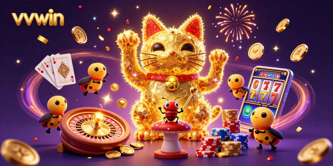 Experience exciting gaming moments with the vibrant lucky cat symbolizing vvvwin's thrilling casino atmosphere.