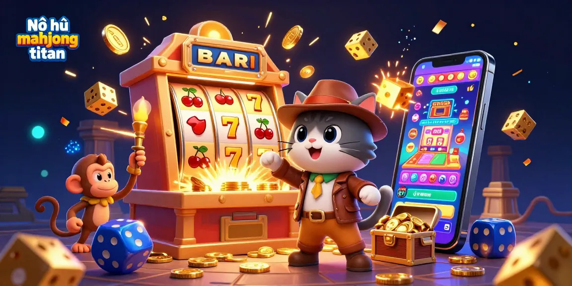Nổ hũ mahjong titan jackpot explosion with a golden artifact discovery and casino elements.