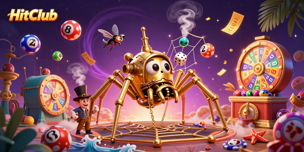 Experience the thrill of HitClub casino gaming with a vibrant 3D illustration of steampunk spider and characters.