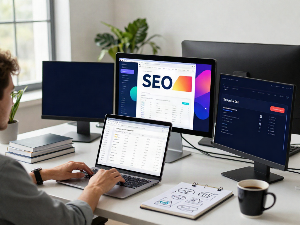 Content strategist analyzing SEO data with instant indexing insights in a modern workspace.