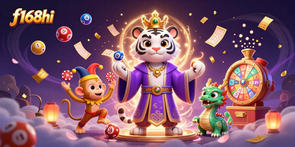 Join the excitement at f168hi with playful casino action featuring a white tiger and monkey.
