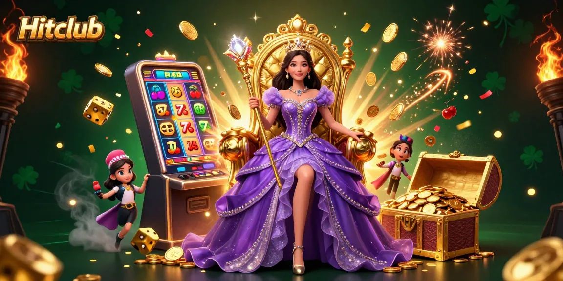 Experience Hitclub with a dynamic 3D casino scene featuring slot machines, golden treasures, and a royal theme.