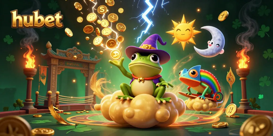 Experience thrilling gameplay at hubet with the wizard frog conjuring a storm of golden coins amidst dynamic casino elements.