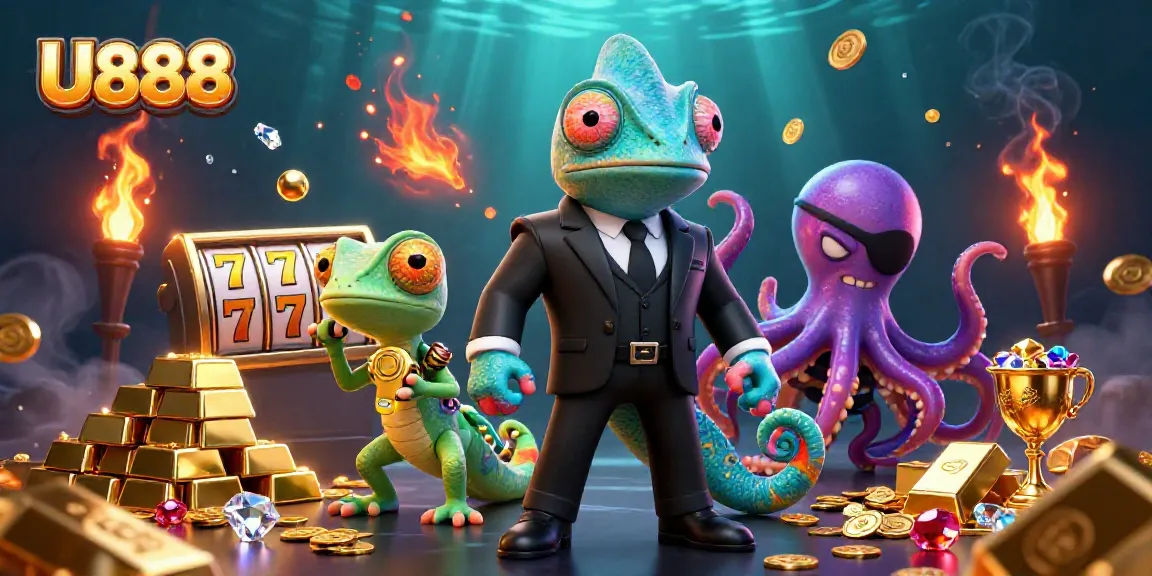 Experience thrilling slots at U888 with vibrant characters and rich casino elements.