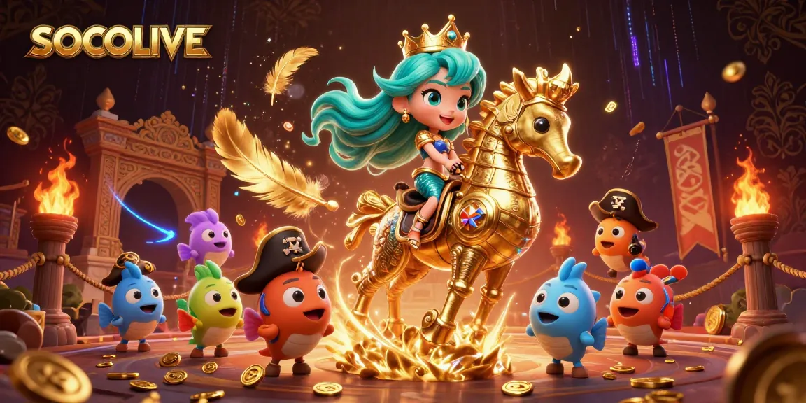 SOCOLIVE enhances your viewing with a whimsical scene of characters in a vibrant gaming atmosphere.
