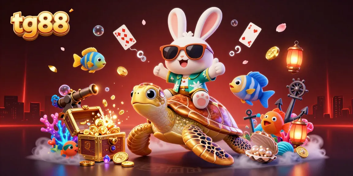 Engage in thrilling betting action at tg88 with a vibrant scene featuring a lucky rabbit and sea turtle.
