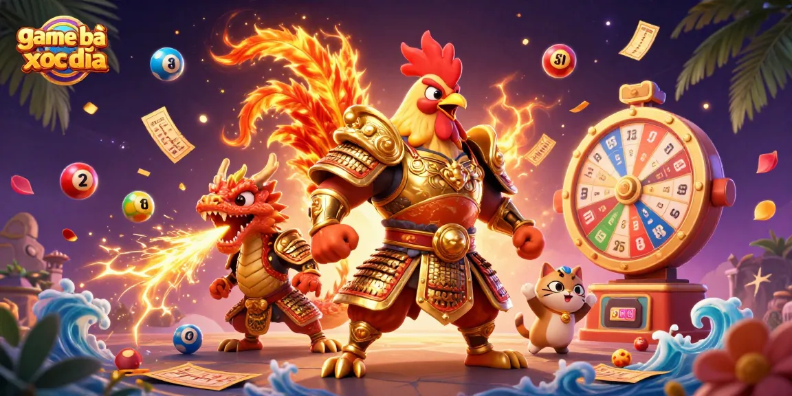 Engage in game bài xóc đĩa with vibrant characters and dynamic casino elements creating excitement.