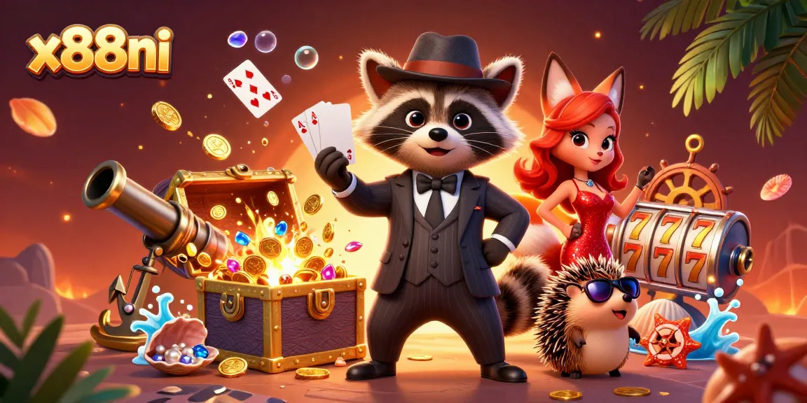 Play big with x88ni in this vibrant casino scene featuring colorful gems, characters, and dynamic game elements.