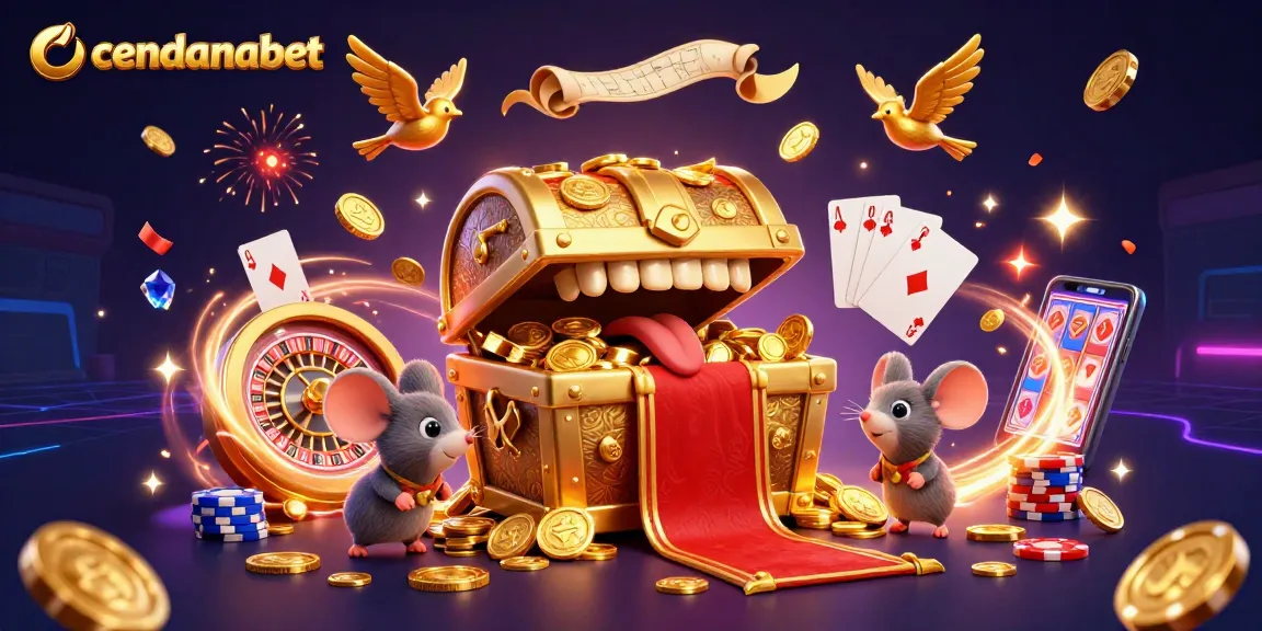 Spin the reels with cendanabet and uncover hidden treasures in this vibrant casino illustration.