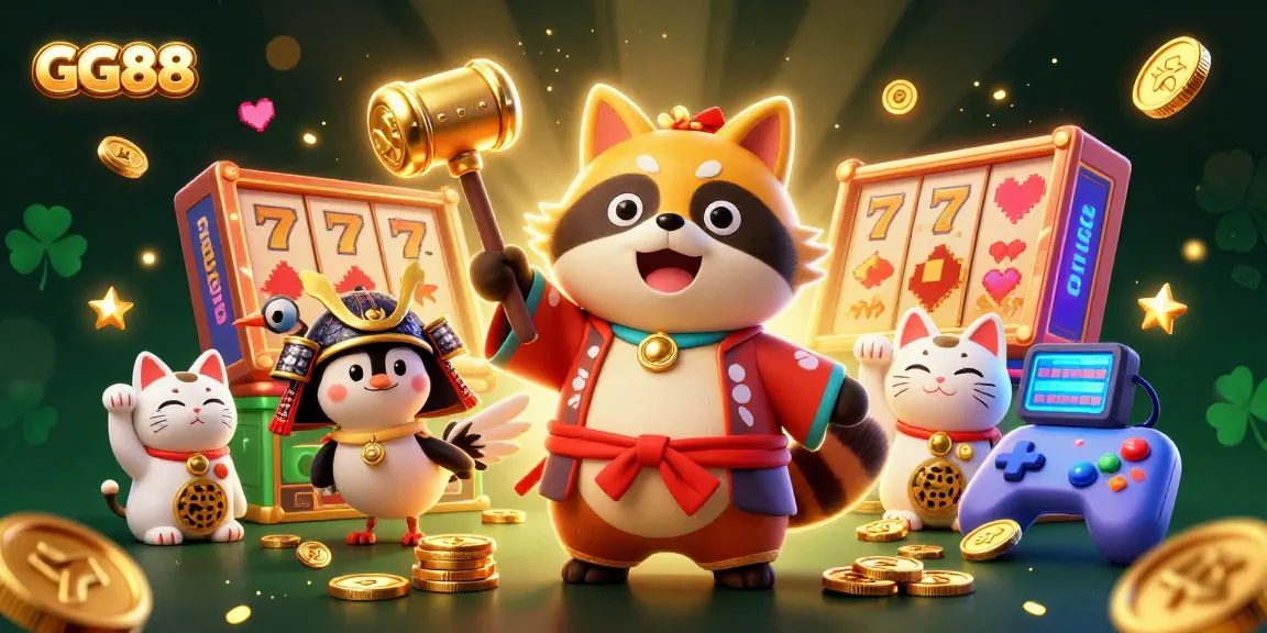 Enjoy the GG88 casino experience with vibrant scenes featuring cheerful characters and game elements.